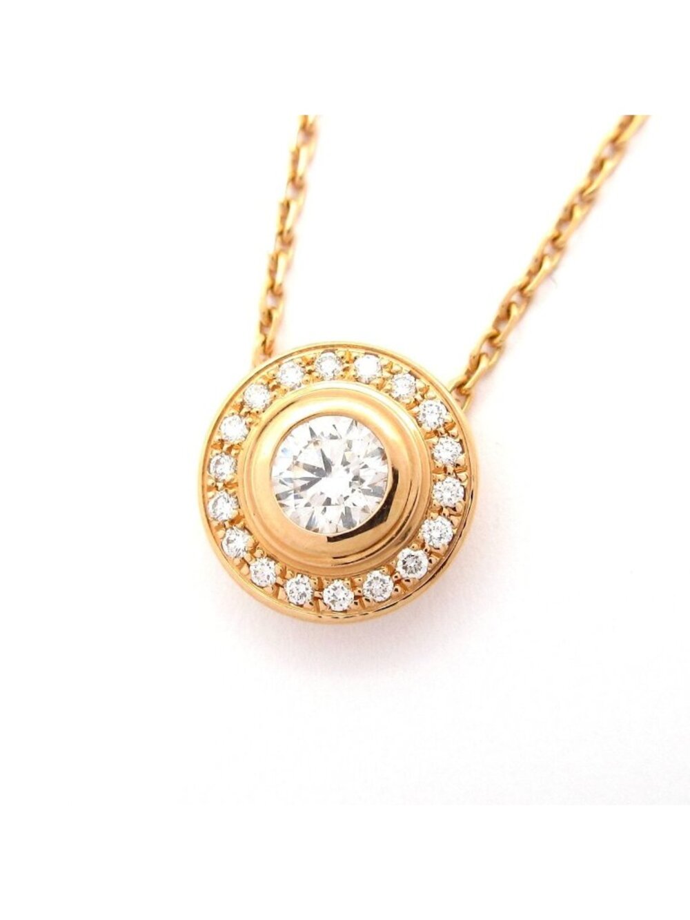Cartier Necklace D'amour Circle 18k Pink Gold Diamond Center Pave